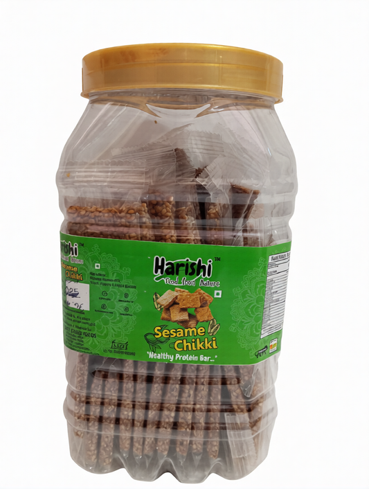 Harishi asesame chikki (til chikki) bars are handcrafted with roasted sesame and jaggery.